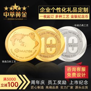 金幣定制純金999紀(jì)念品足金定做員工周年慶禮品徽章金牌銀幣定制